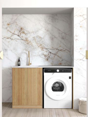 Havana Fluted Woodland Oak Base Laundry Cabinet with Stone Top and Sink 1300x600x900