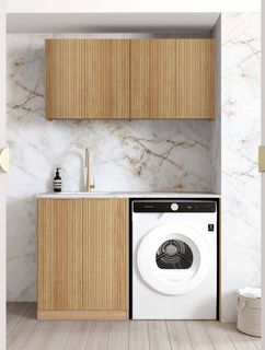 Laundry Kit 1305B Havana Fluted Woodland Oak with Natural Carrara Marble Top