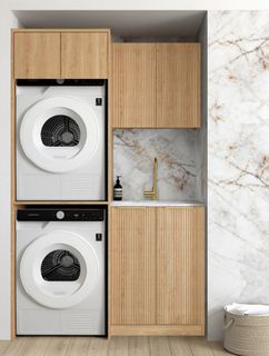 Laundry Kit 1305C Havana Fluted Woodland Oak with Natural Carrara Marble Top