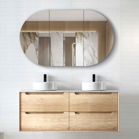 Byron 1200mm Natural Oak Wall Hung Vanity Double Bowl