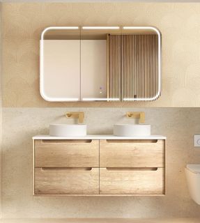 Byron 1200mm Natural Oak Wall Hung Cabinet Only Double Bowl