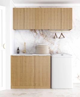 Laundry Kit 1715B Havana Fluted Woodland Oak with Natural Carrara Marble Top