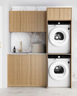 Laundry Kit 1715C Havana Fluted Woodland Oak with Cloudy Carrara Top