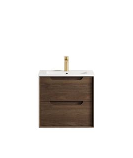 Byron 600mm Sable Walnut Wall Hung Vanity with Ceramic Top