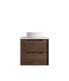 Byron 600mm Sable Walnut Wall Hung Vanity with Natural Carrara Marble Top