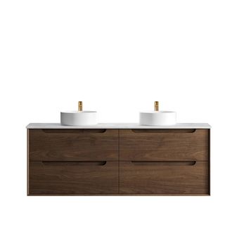 Byron 1500mm Sable Walnut Wall Hung Vanity with Cloudy Carrara Top