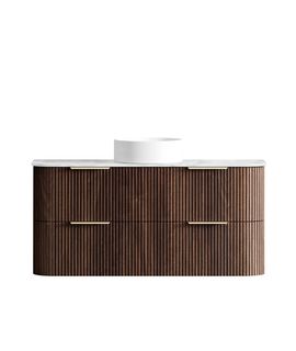 Havana 1200mm Sable Walnut Fluted Wall Hung Curve Vanity with Cloudy Carrara Top