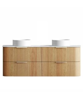 Havana 1500mm Woodland Oak Fluted Wall Hung Curve Vanity with Cloudy Carrara Top