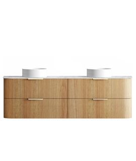 Havana 1800mm Woodland Oak Fluted Wall Hung Curve Vanity with Cloudy Carrara Top