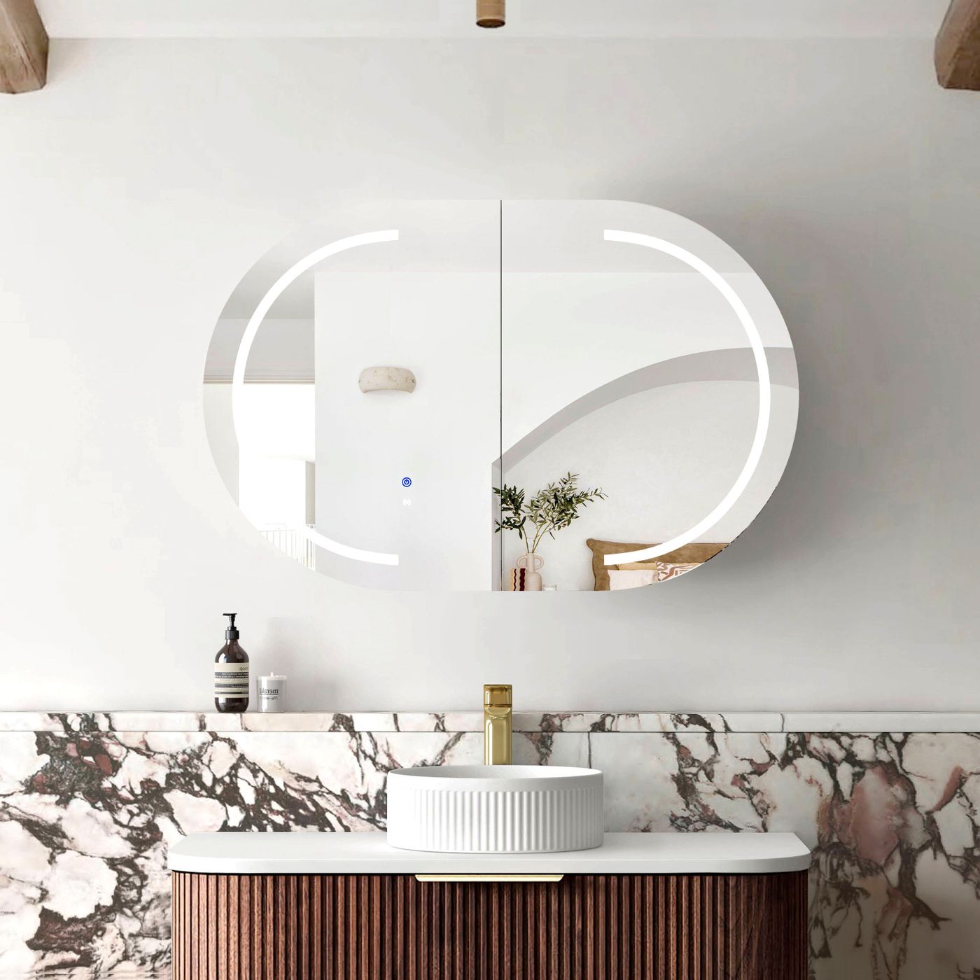 LED Bondi 900x600 Sable Walnut Shaving Cabinet - Premium Edition