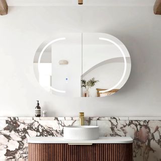 LED Bondi 900x600 Sable Walnut Shaving Cabinet - Premium Edition