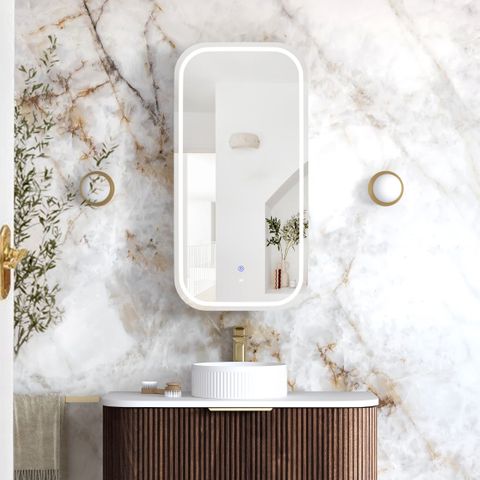 LED Newport 900x450 Sable Walnut Shaving Cabinet - Premium Edition