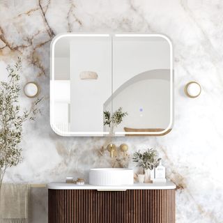 LED Newport 900(W)x750(H) Sable Walnut Shaving Cabinet - Premium Edition