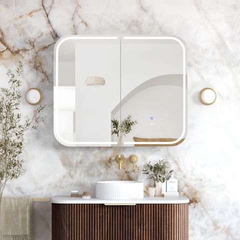 LED Newport 900(W)x750(H) Sable Walnut Shaving Cabinet - Premium Edition