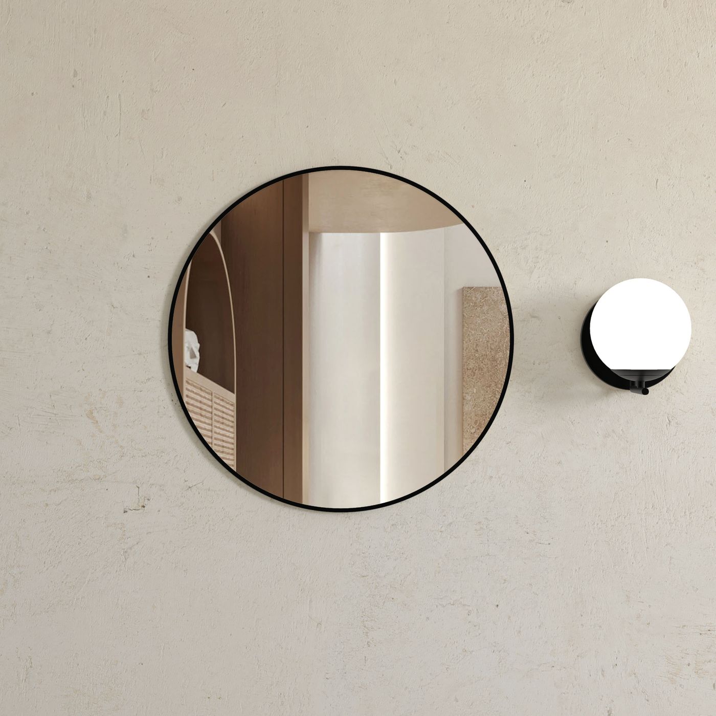 London 700mm Black Metal Frame Tuffi Mirror