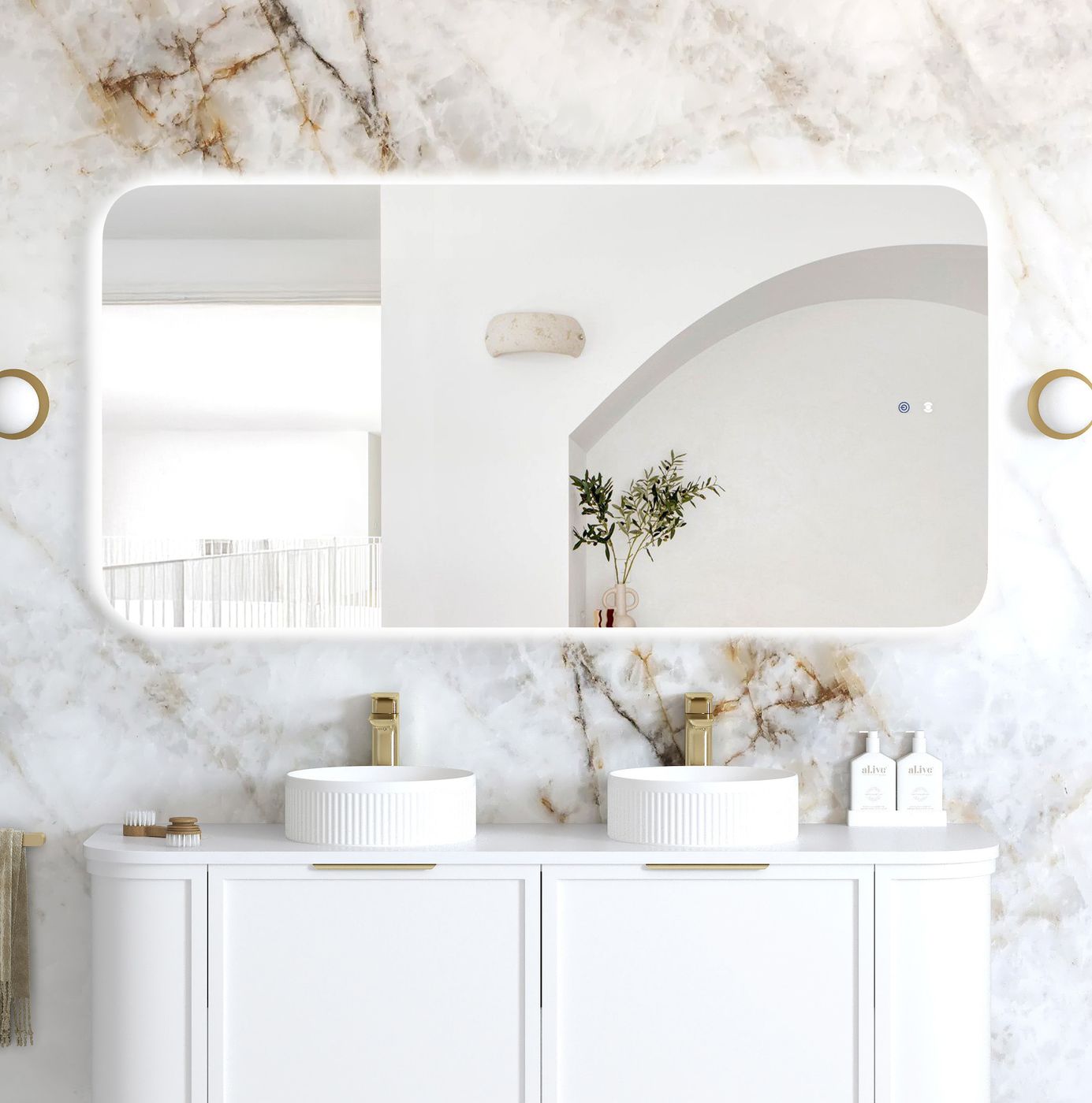 LED Newport 1500(W)x750(H) Frameless Back Lit Tuffi Mirror - Install Horizontal or Vertical