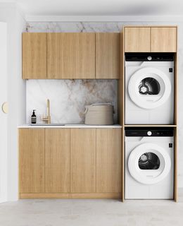 Laundry Kit 1960C Havana Fluted Woodland Oak with Matte White Top