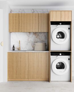 Laundry Kit 1960C Havana Fluted Woodland Oak with Natural Carrara Marble Top