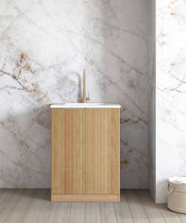 Mini Laundry 650mm Havana Fluted Woodland Oak with Pure White Top