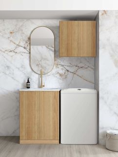 Wall and Base Cabinets Kit 650 Havana Fluted Woodland Oak with Cloudy Carrara Top