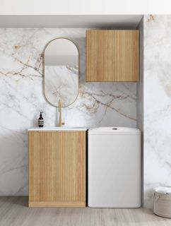 Wall and Base Cabinets Kit 650 Havana Fluted Woodland Oak with Pure White Top