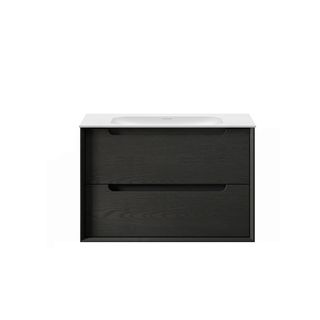 Byron 750mm Black Oak Wall Hung Vanity with Chloe Silk Top