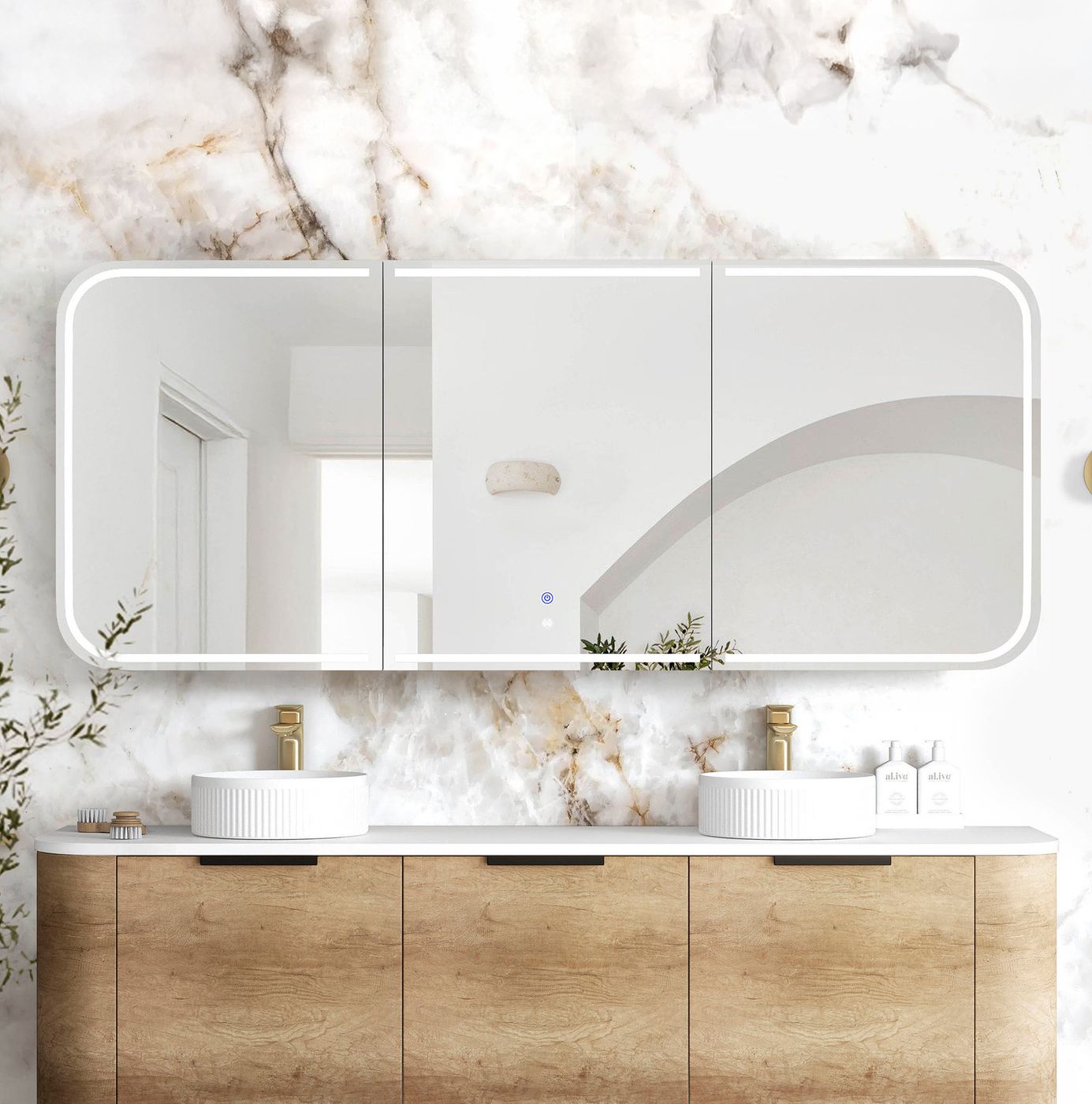 LED Newport 1800(W)x750(H) Natural Oak Shaving Cabinet - Premium Edition