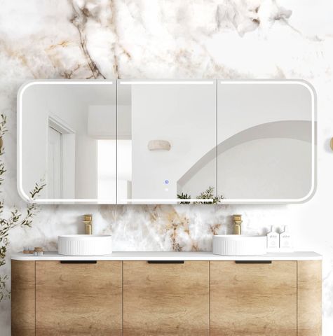 LED Newport 1800(W)x750(H) Natural Oak Shaving Cabinet - Premium Edition