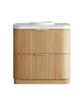 Havana 900mm Woodland Oak Fluted Floorstanding Curve Vanity with Round Basin Moulded Top