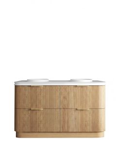 Havana 1500mm Woodland Oak Fluted Floorstanding Curve Vanity with Round Basin Moulded Top