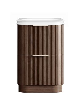 Havana 600mm Sable Walnut Fluted Floorstanding Curve Vanity with Square Basin Moulded Top