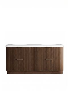 Havana 1800mm Sable Walnut Fluted Floorstanding Curve Vanity with Square Basin Moulded Top
