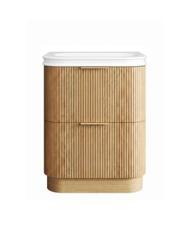 Havana 750mm Woodland Oak Fluted Floorstanding Curve Vanity with Square Basin Moulded Top