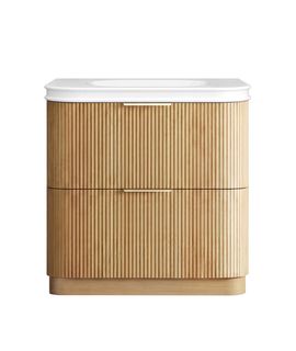 Havana 900mm Woodland Oak Fluted Floorstanding Curve Vanity with Square Basin Moulded Top