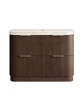 Havana 1200mm Sable Walnut Fluted Floorstanding Curve Vanity with Sand Dune Top