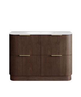 Havana 1200mm Sable Walnut Fluted Floorstanding Curve Vanity with Chloe Silk Top
