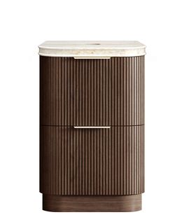 Havana 600mm Sable Walnut Fluted Floorstanding Curve Vanity with Sand Dune Top