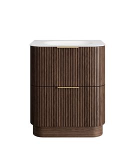 Havana 750mm Sable Walnut Fluted Floorstanding Curve Vanity with Chloe Silk Top