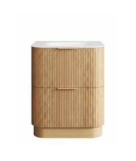 Havana 750mm Woodland Oak Fluted Floorstanding Curve Vanity with Chloe Silk Top