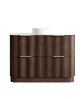 Havana 1200mm Sable Walnut Fluted Floorstanding Curve Vanity with Pure White Top