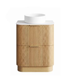 Havana 750mm Woodland Oak Fluted Floorstanding Curve Vanity with Pure White Top