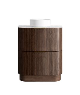 Havana 750mm Sable Walnut Fluted Floorstanding Curve Vanity with Cloudy Carrara Top