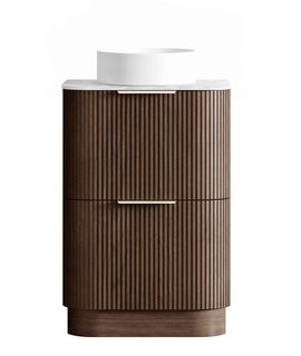 Havana 600mm Sable Walnut Fluted Floorstanding Curve Vanity with Cloudy Carrara Top