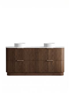 Havana 1800mm Sable Walnut Fluted Floorstanding Curve Vanity with Cloudy Carrara Top