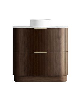 Havana 900mm Sable Walnut Fluted Floorstanding Curve Vanity with Cloudy Carrara Top