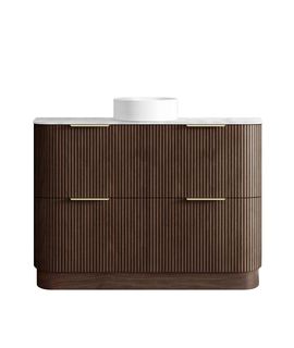 Havana 1200mm Sable Walnut Fluted Floorstanding Curve Vanity with Cloudy Carrara Top