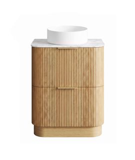 Havana 750mm Woodland Oak Fluted Floorstanding Curve Vanity with Cloudy Carrara Top