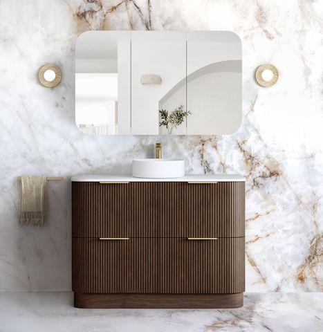 Havana Fluted 1200mm Sable Walnut Floorstanding Curve Vanity