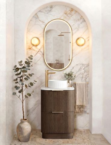 Havana Fluted 600mm Sable Walnut Floorstanding Curve Vanity