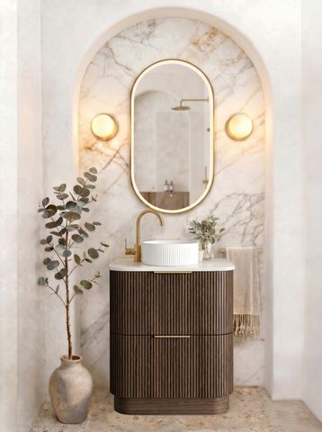 Havana Fluted 750mm Sable Walnut Floorstanding Curve Vanity